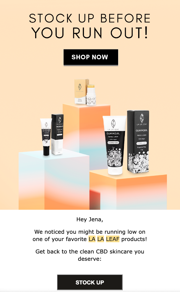 email marketing trends 2023 lala lips email message about reordering products before you run out